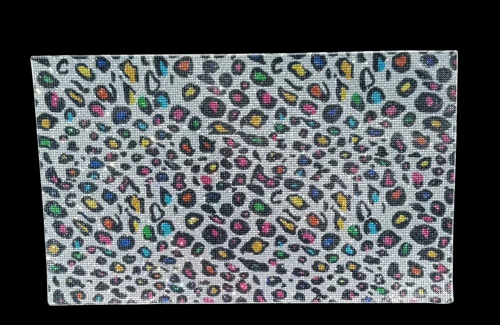 Silver Multicolor Leopard Print Self-Adhesive Rhinestone Sheet 15.75 x 9.45
